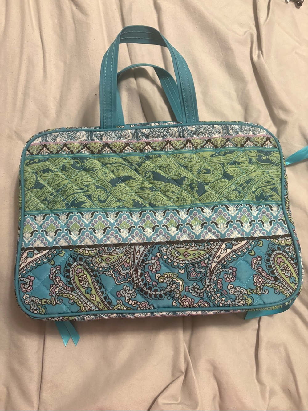 Modella Turquoise Paisley Quilted folding make up bag